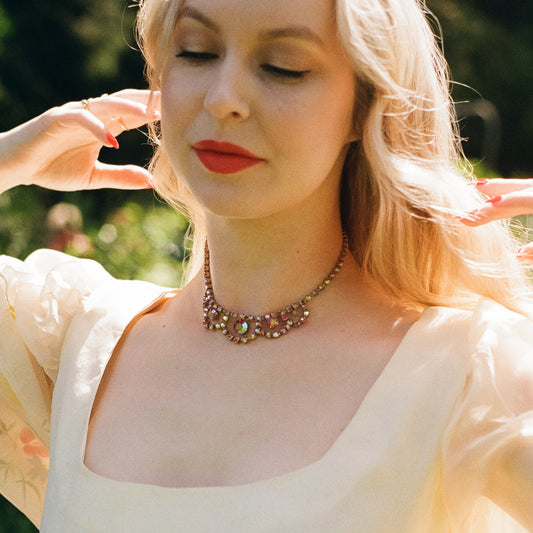 Incredible 1950s Iridescent Red Gemstone Choker Necklace