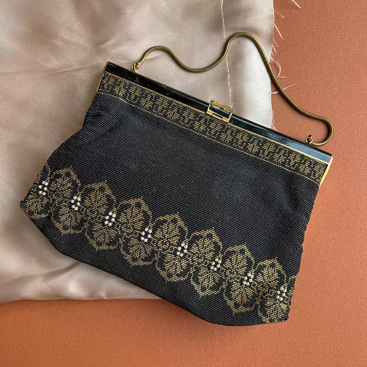 Stunning 1940s Black and Gold Beaded Handbag