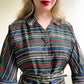 Gorgeous 1940s Striped Silk Dress With Rhinestone Buttons (M/L)