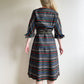 Gorgeous 1940s Striped Silk Dress With Rhinestone Buttons (M/L)