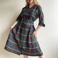 Gorgeous 1940s Striped Silk Dress With Rhinestone Buttons (M/L)