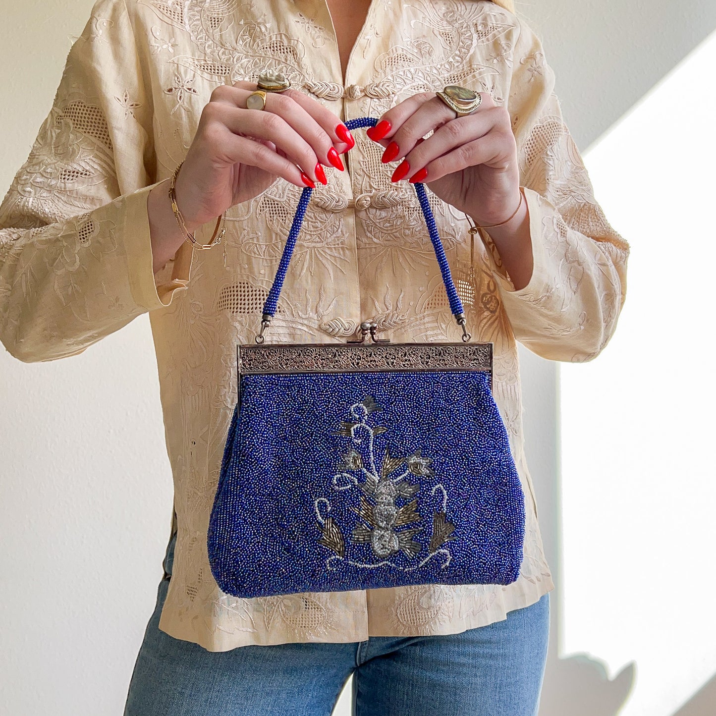 Exquisite 1940s Midnight Blue Beaded Handbag