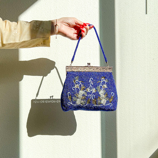 Exquisite 1940s Midnight Blue Beaded Handbag