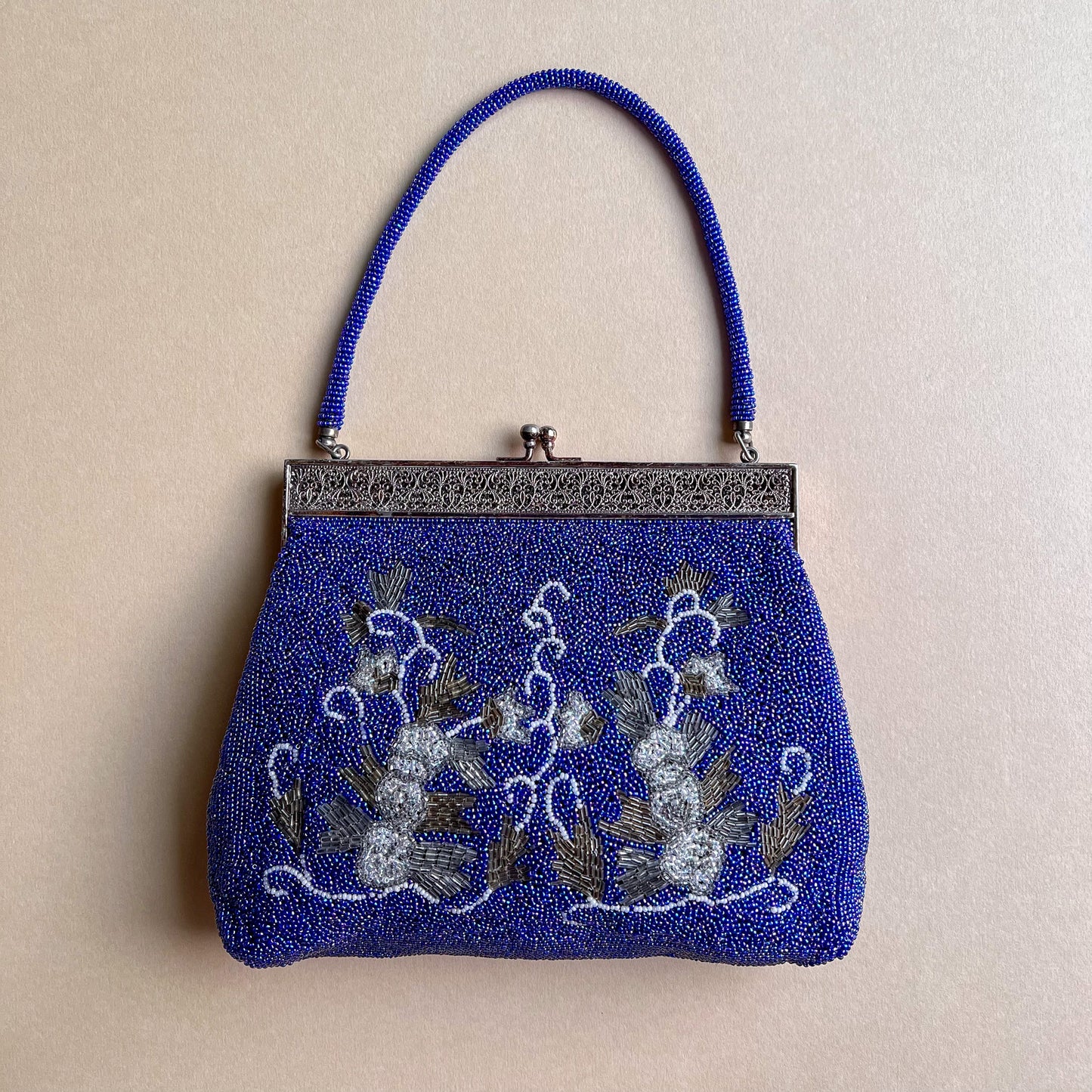 Exquisite 1940s Midnight Blue Beaded Handbag