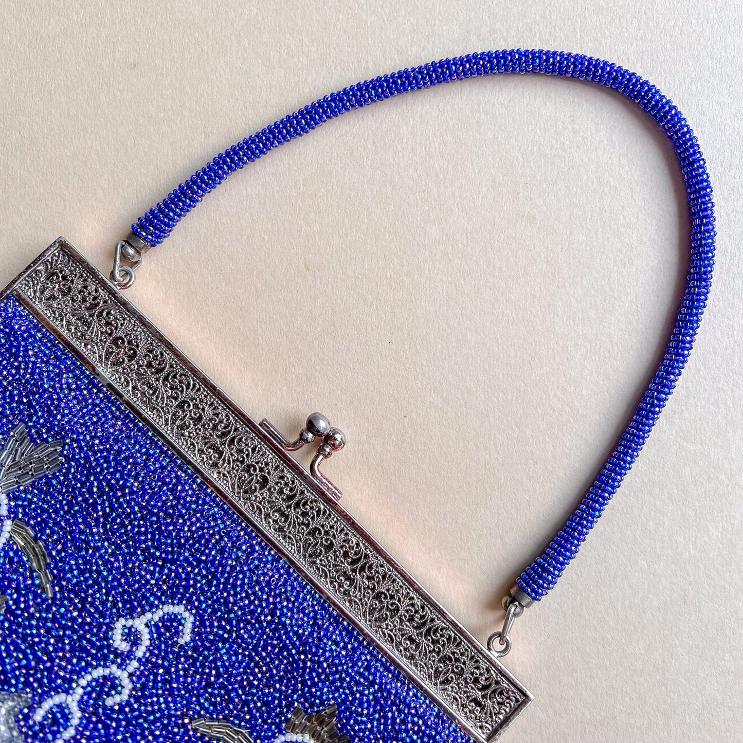 Exquisite 1940s Midnight Blue Beaded Handbag