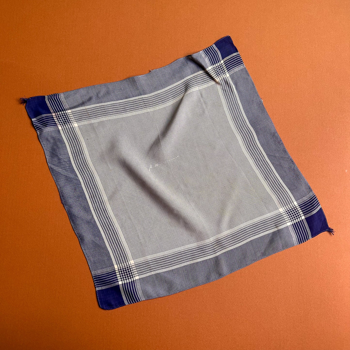 1940s Blue Plaid Silk Handkerchief