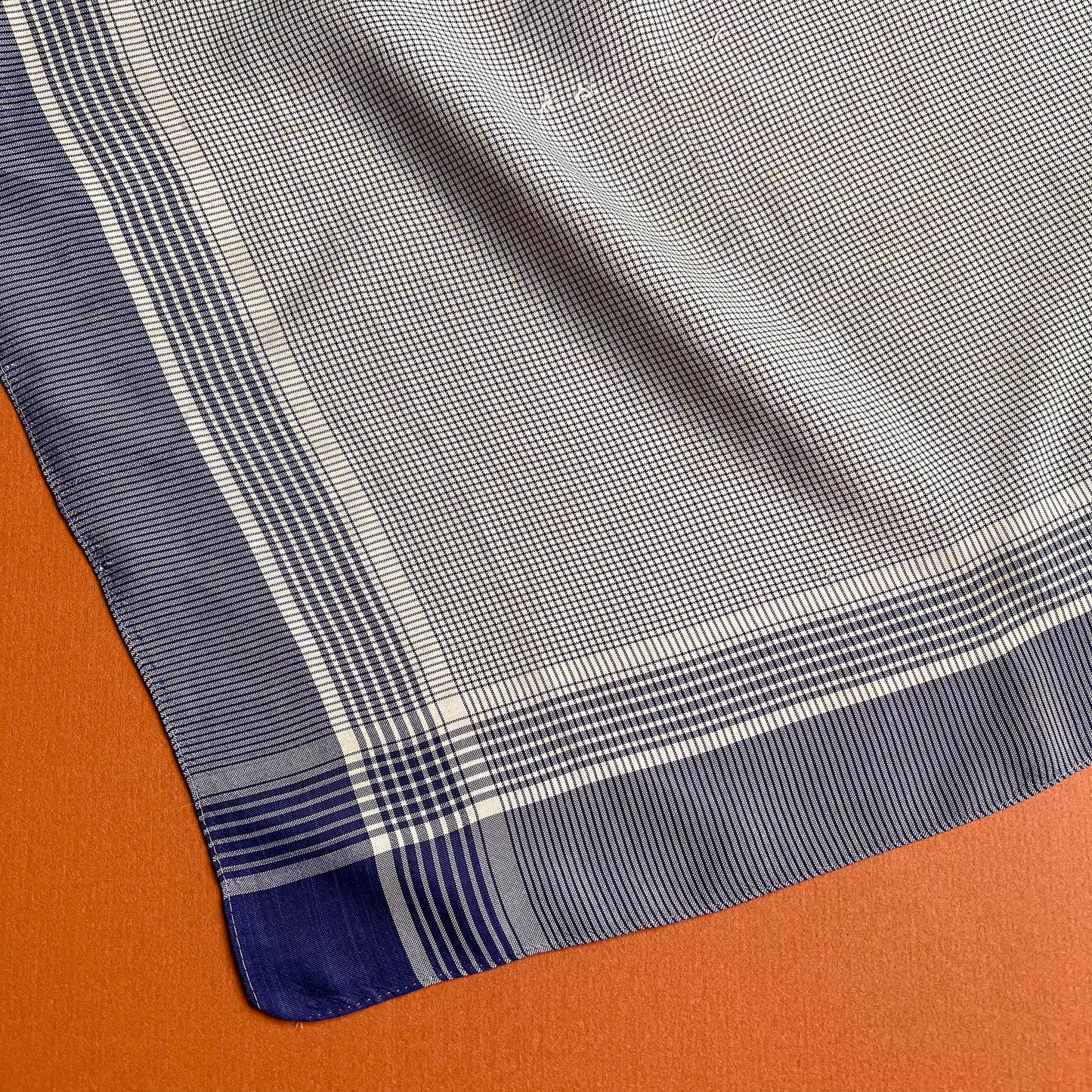 1940s Blue Plaid Silk Handkerchief