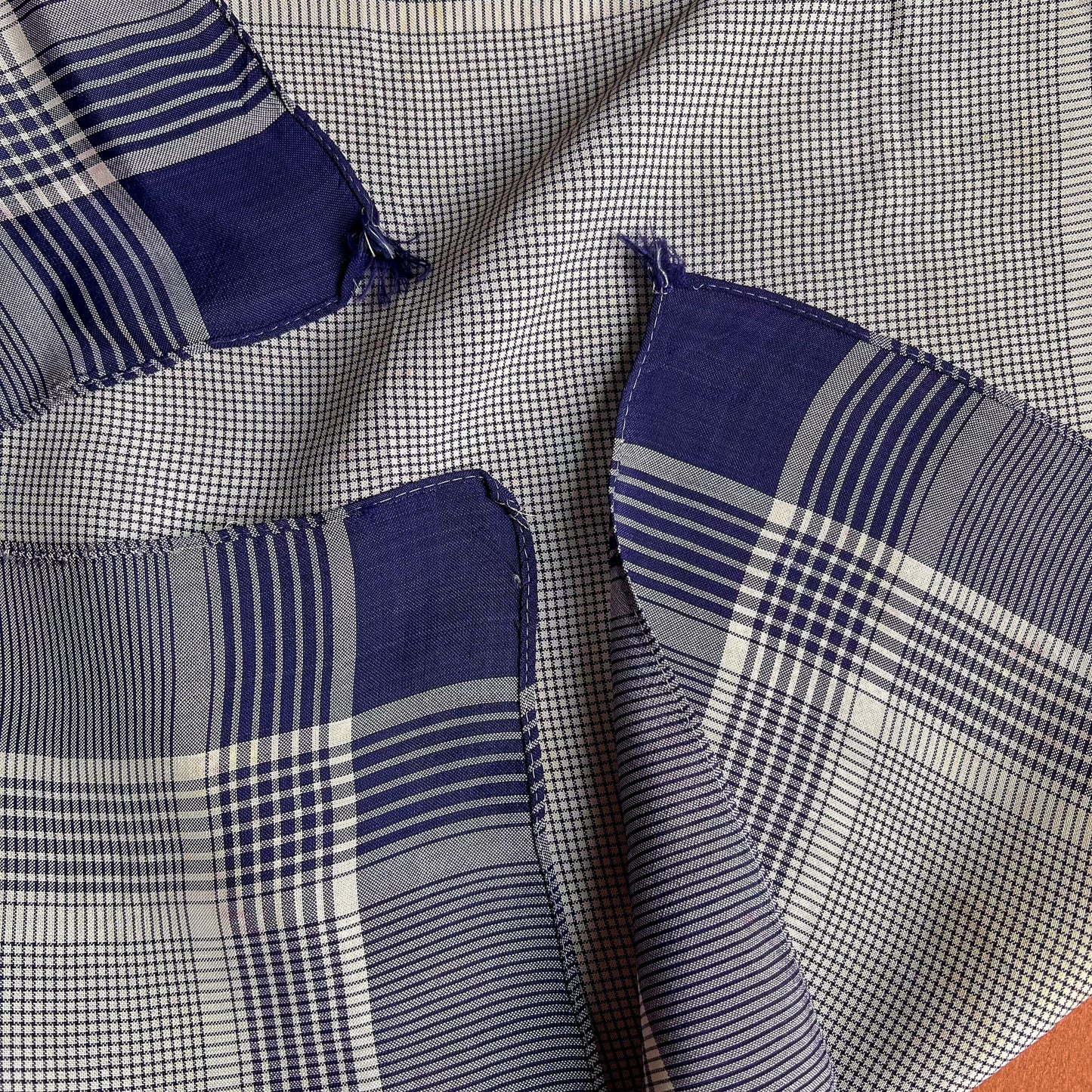 1940s Blue Plaid Silk Handkerchief