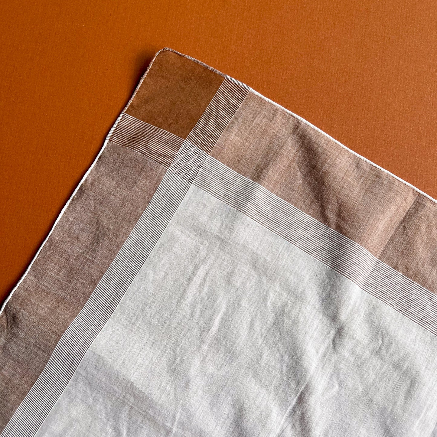 1940s Brown Plaid Handkerchief With "G" Embroidery