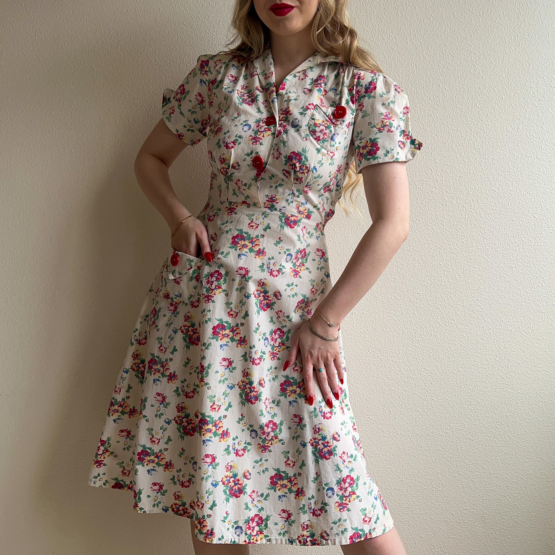 1940s cotton dress 1940s Beal Young Cotton Feedsack Blue Plaid Day Cotton Dress Sz L