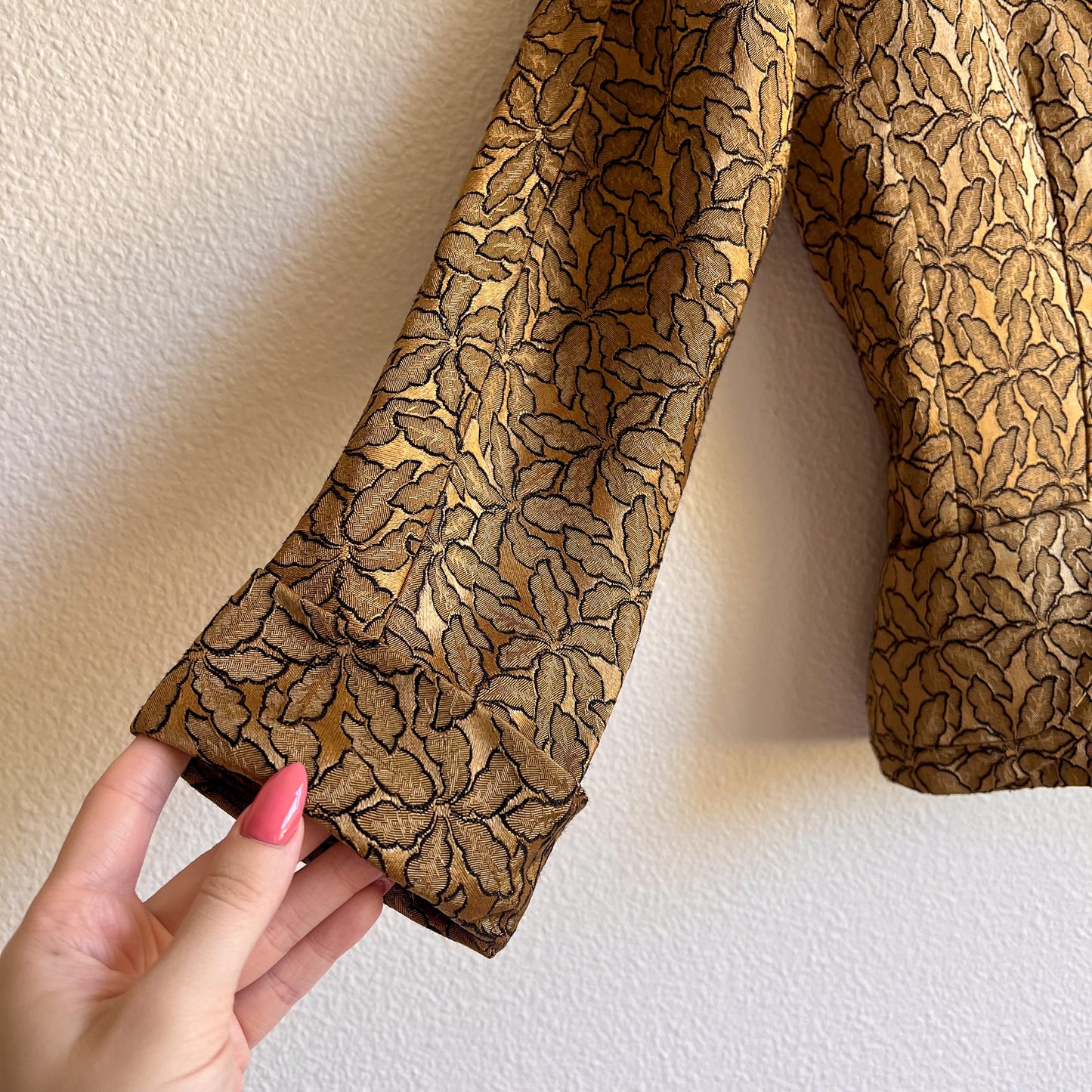 1940s Gold Floral Pattern Buttoned Jacket (XS/S)