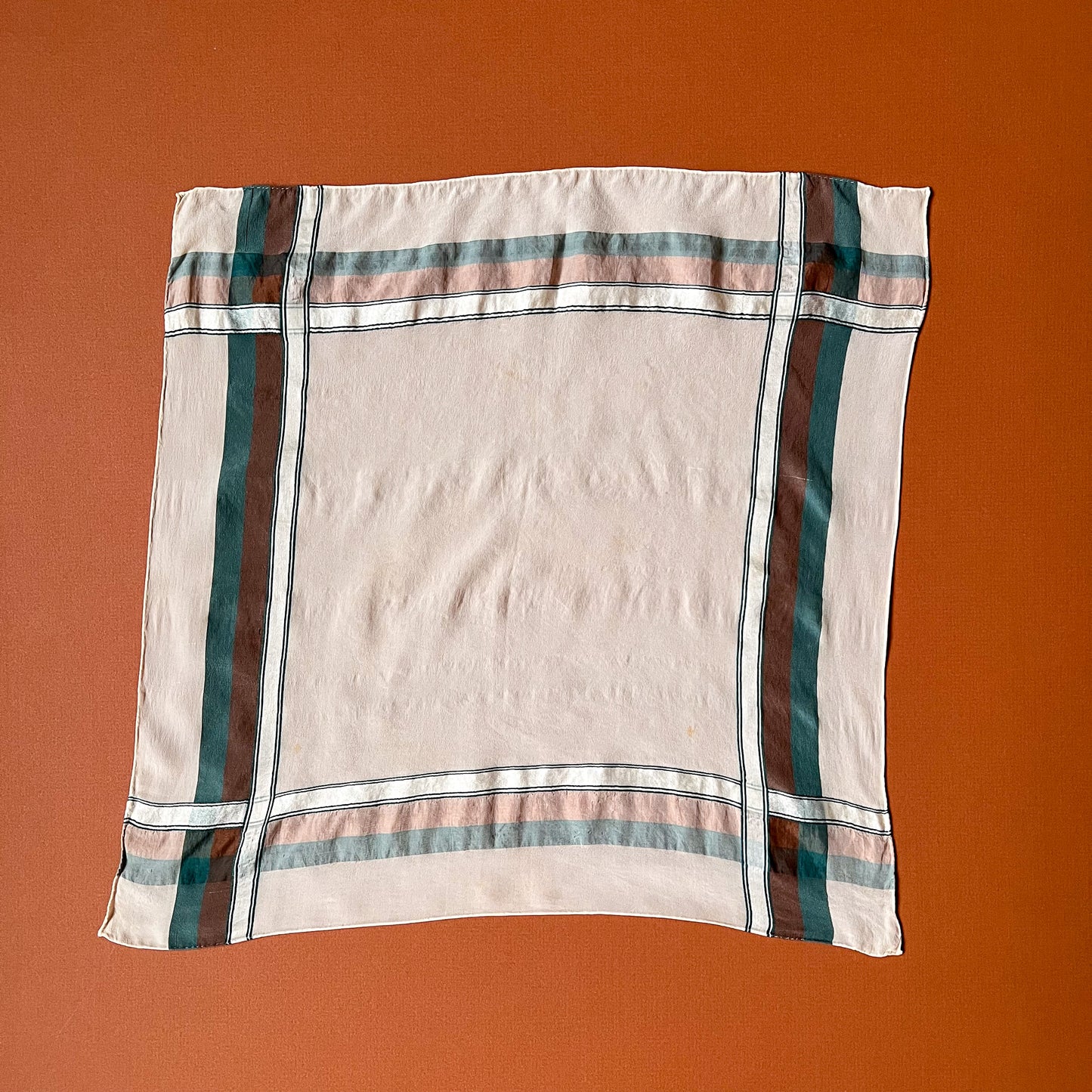 1940s Ivory Handkerchief With Plaid Border