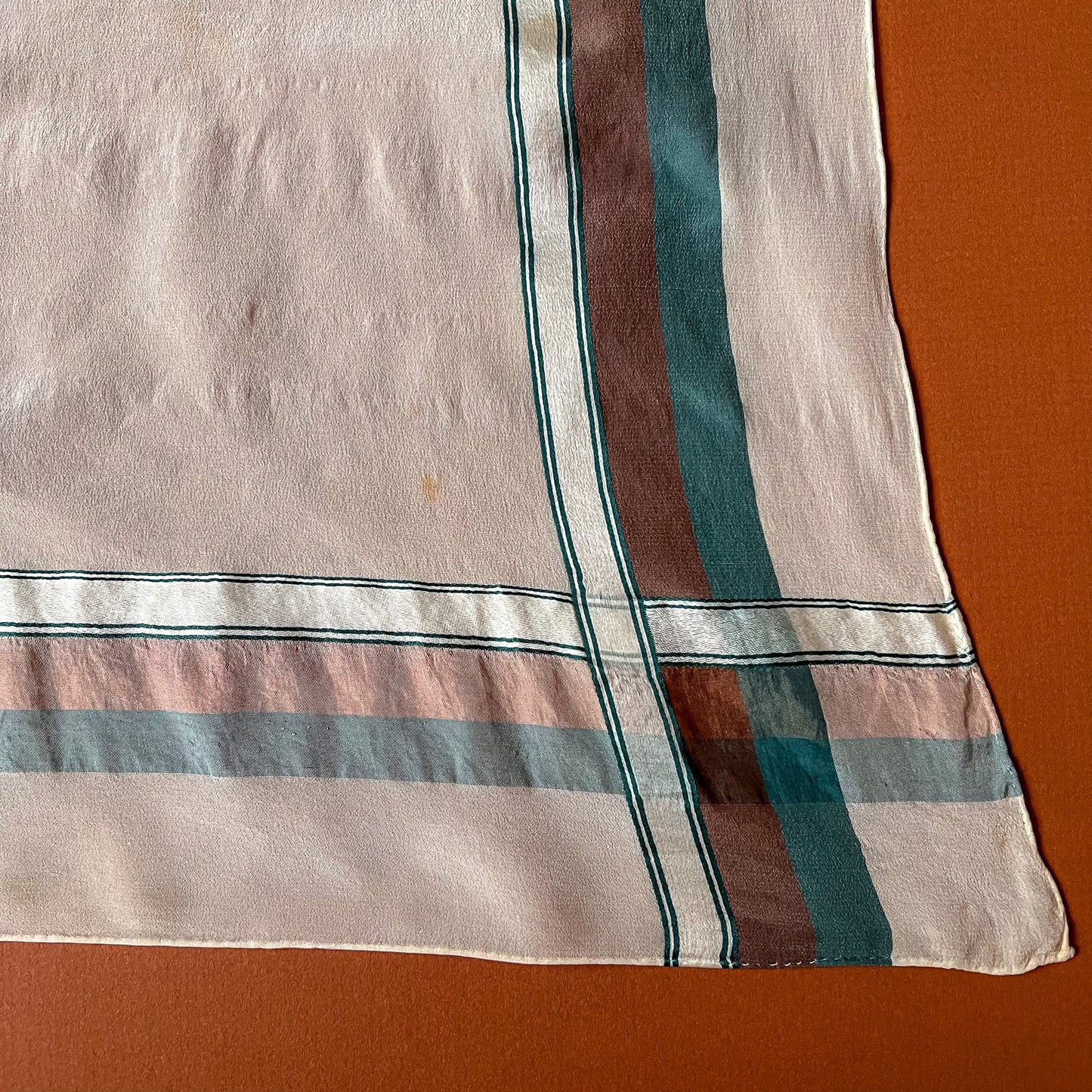 1940s Ivory Handkerchief With Plaid Border