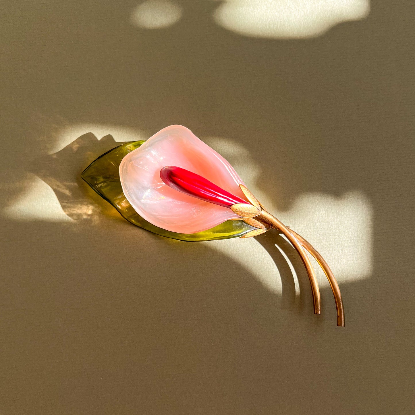 Large 1940s Pink Calla Lily Lucite Brooch