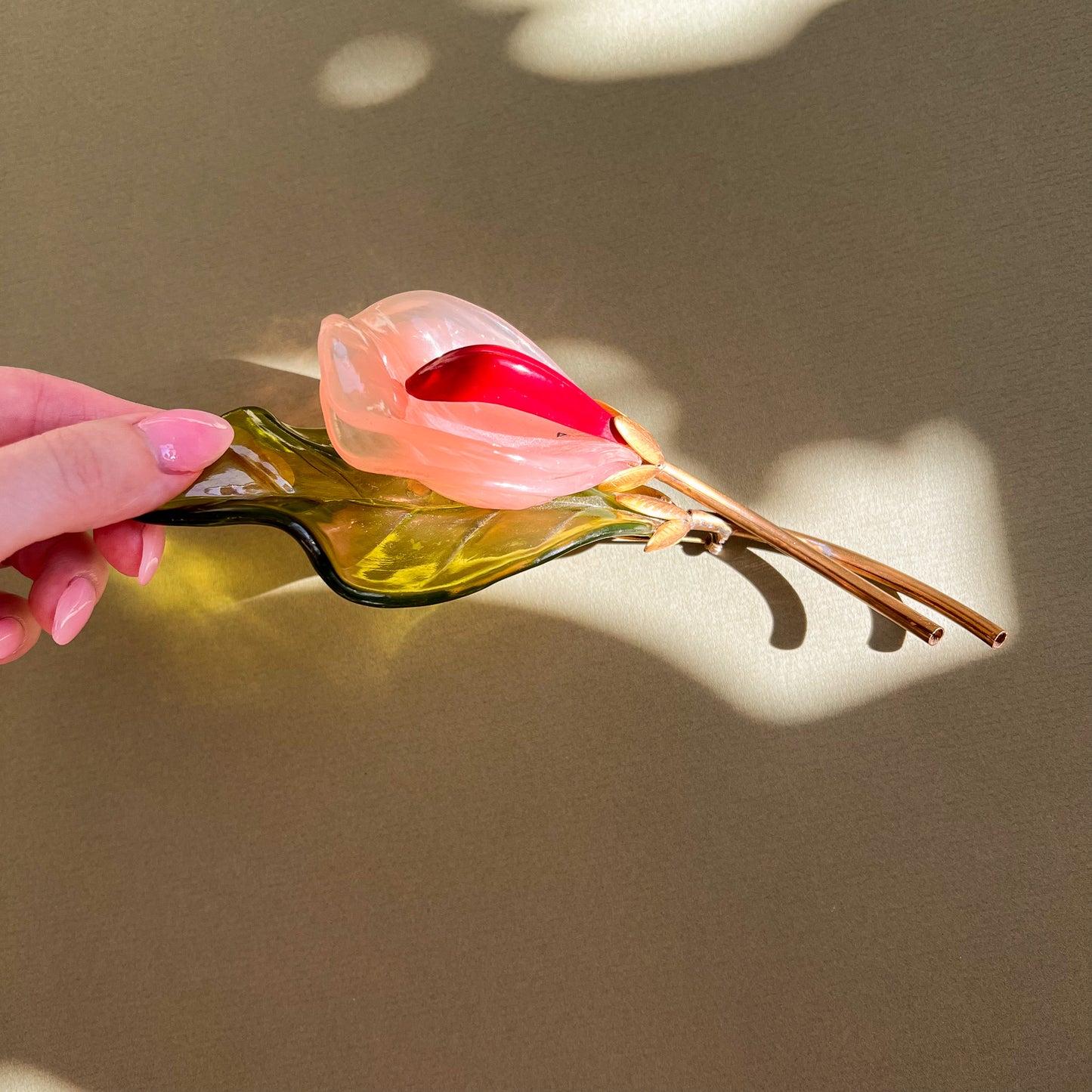 Large 1940s Pink Calla Lily Lucite Brooch