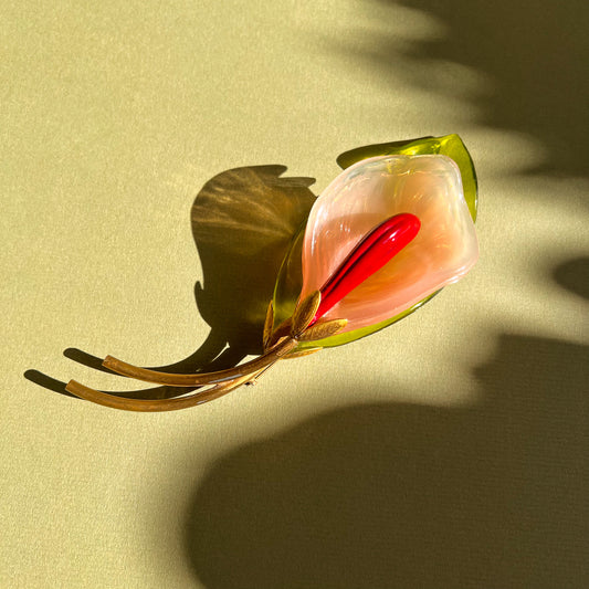 Large 1940s Pink Calla Lily Lucite Brooch