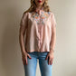 1940s Pink Cotton Blouse With Floral Embroidery (M/L)