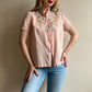 1940s Pink Cotton Blouse With Floral Embroidery (M/L)