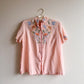 1940s Pink Cotton Blouse With Floral Embroidery (M/L)