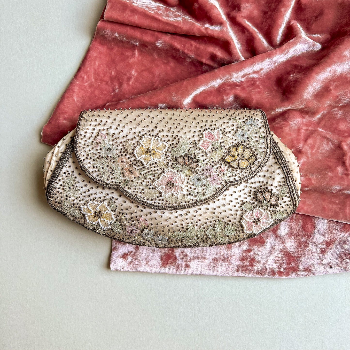 1940s Silk Clutch With Floral Beading