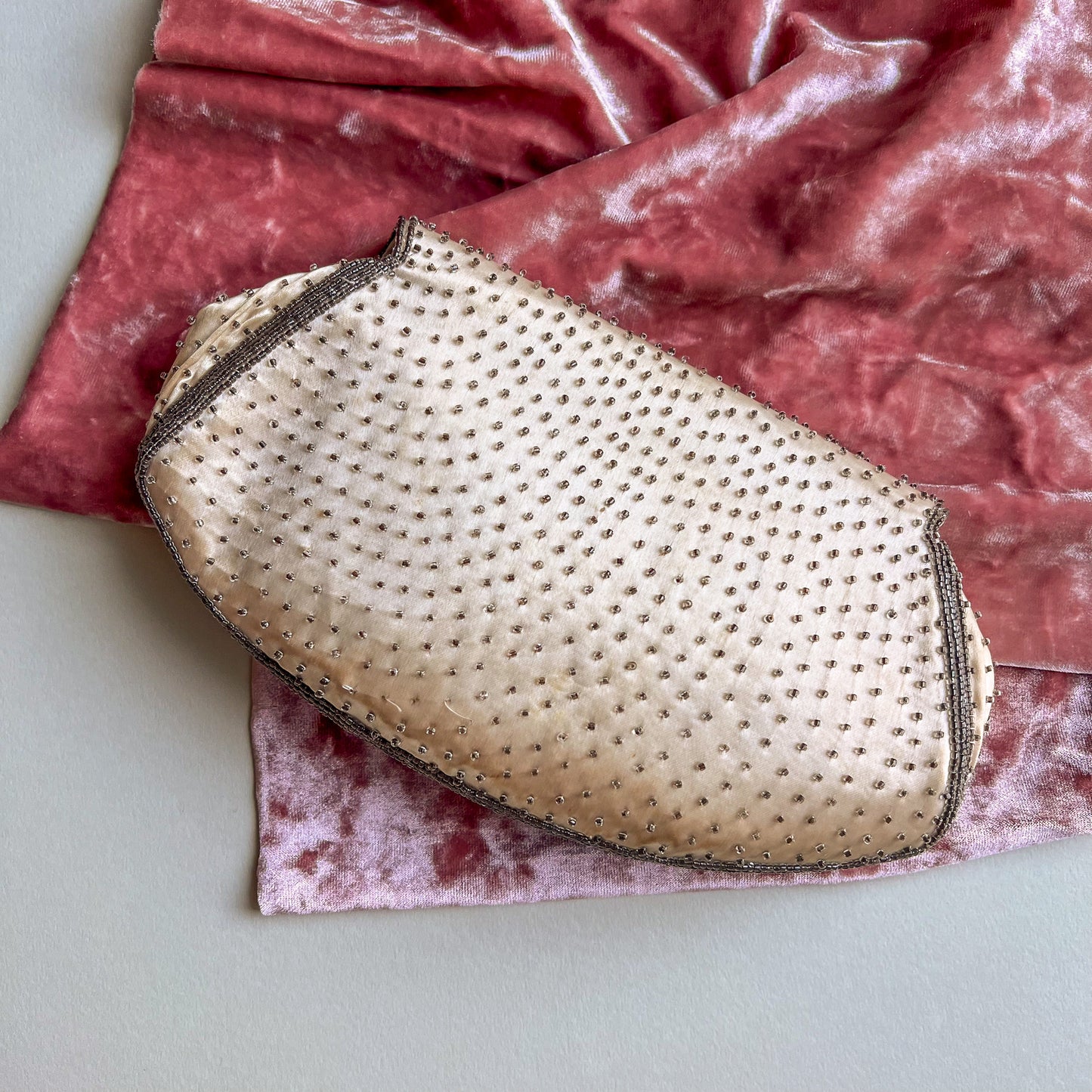 1940s Silk Clutch With Floral Beading