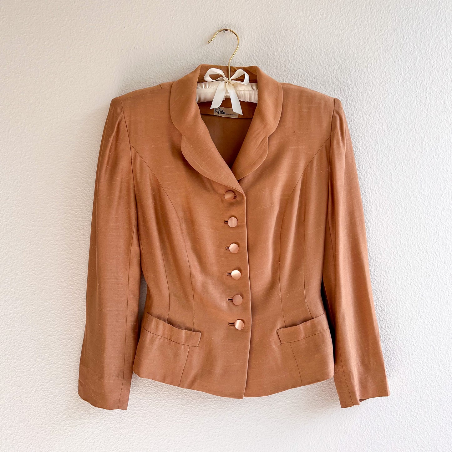 Darling 1940s Taupe Silk Buttoned Jacket (XS/S)