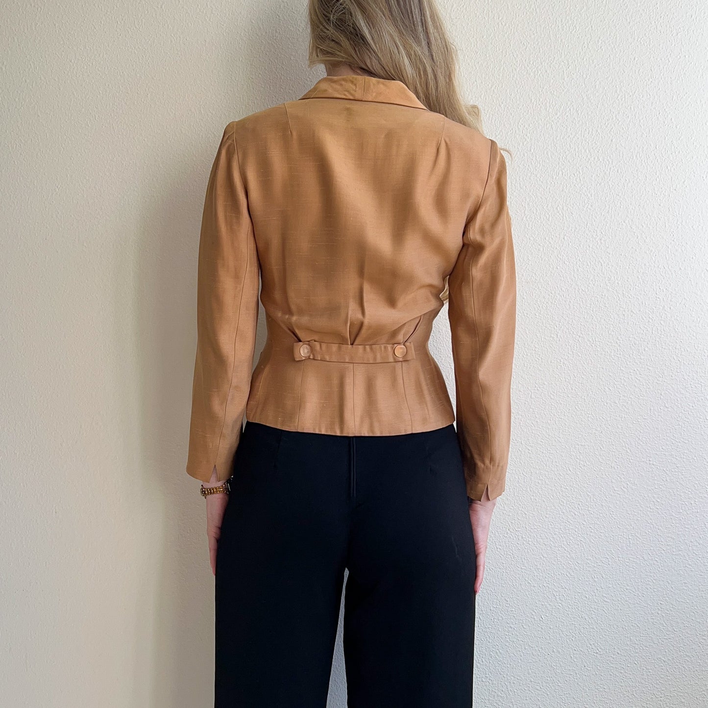 Darling 1940s Taupe Silk Buttoned Jacket (XS/S)