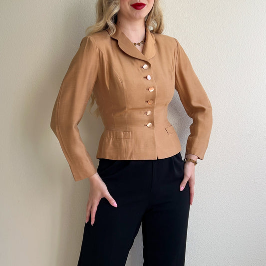 Darling 1940s Taupe Silk Buttoned Jacket (XS/S)