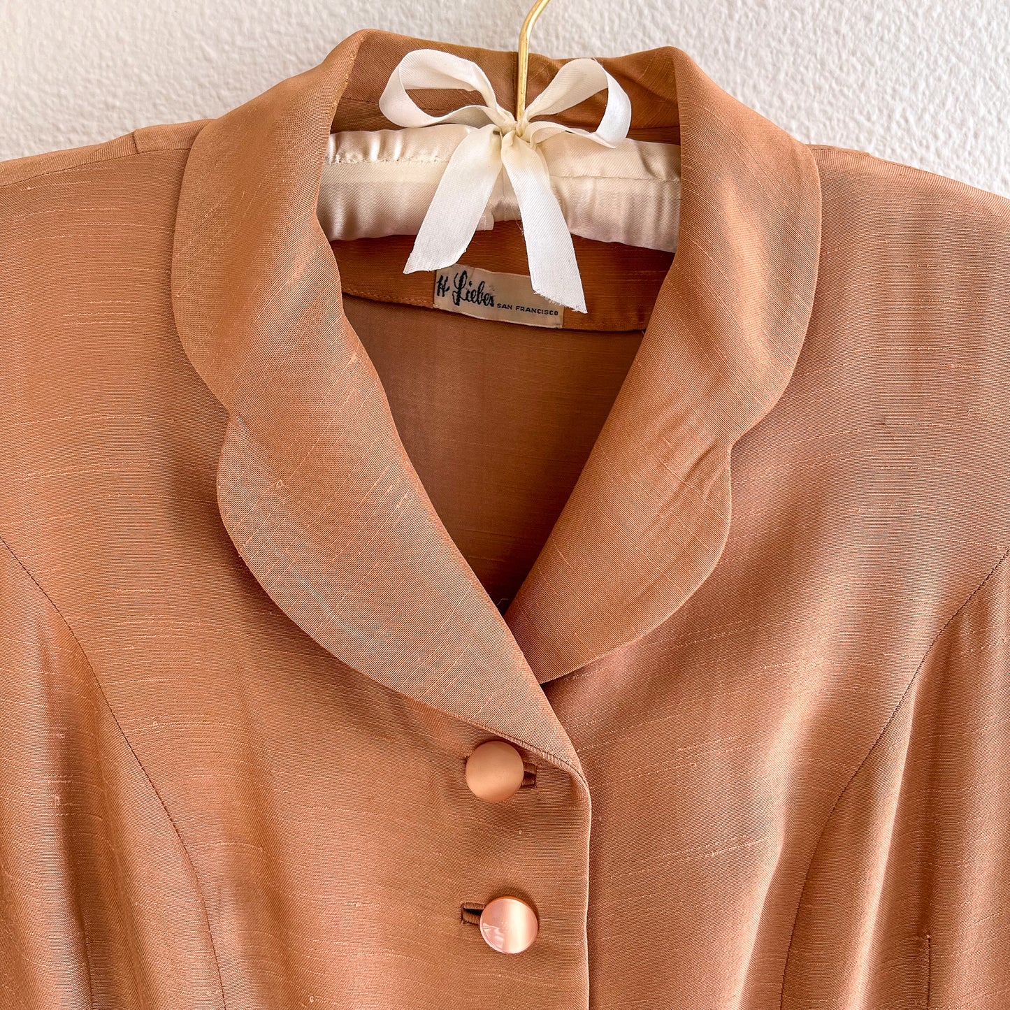 Darling 1940s Taupe Silk Buttoned Jacket (XS/S)