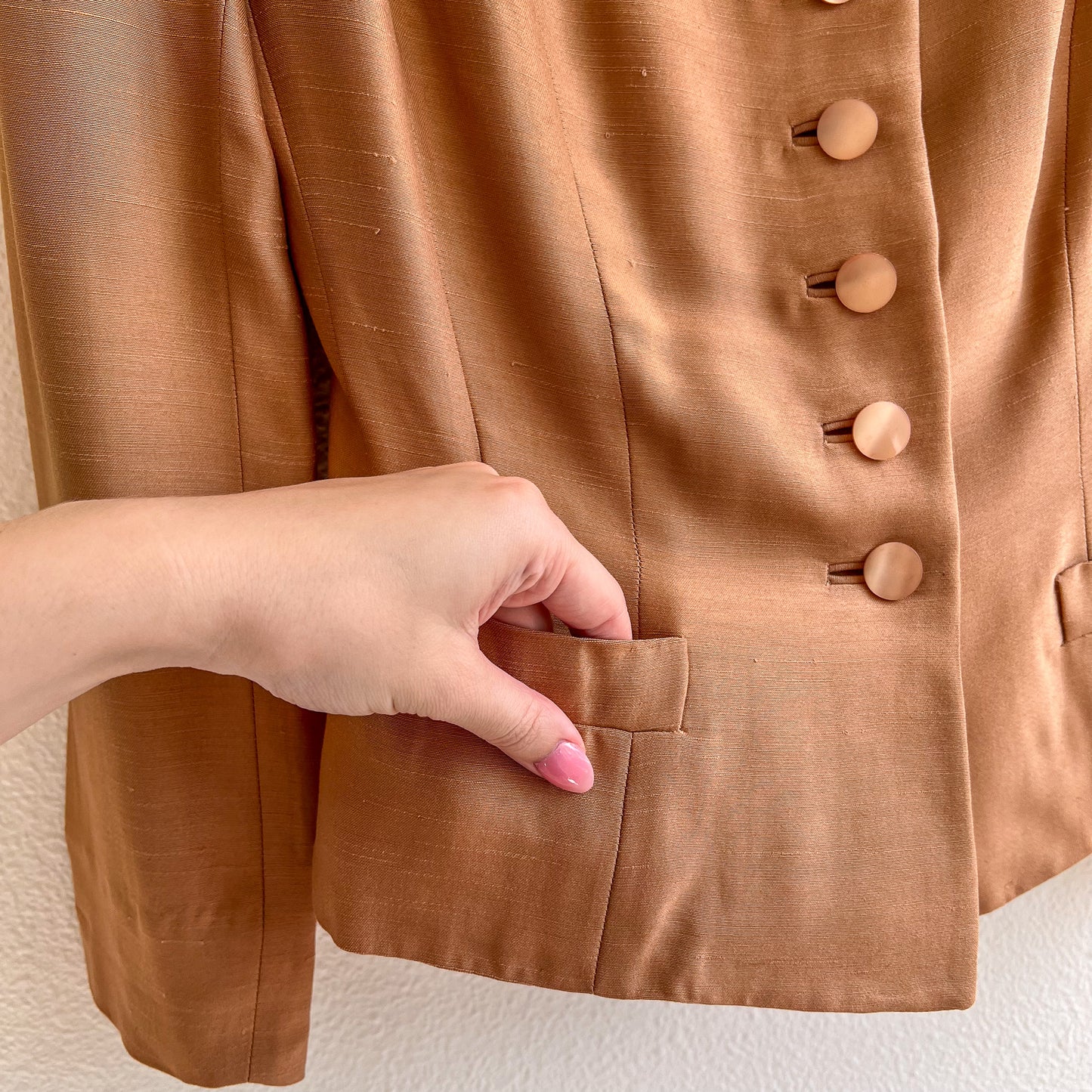 Darling 1940s Taupe Silk Buttoned Jacket (XS/S)