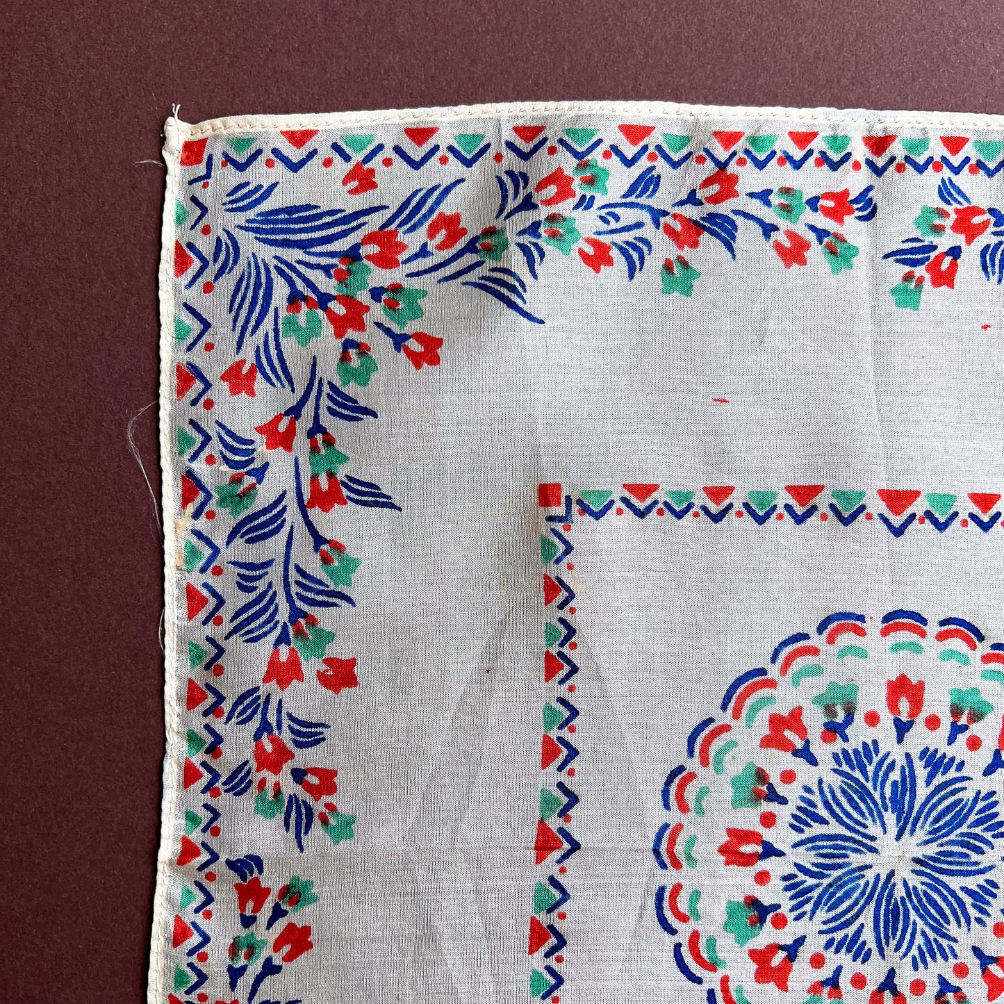 1940s White Silk Floral Handkerchief