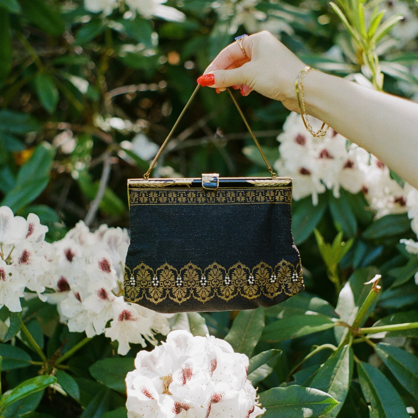 Stunning 1940s Black and Gold Beaded Handbag