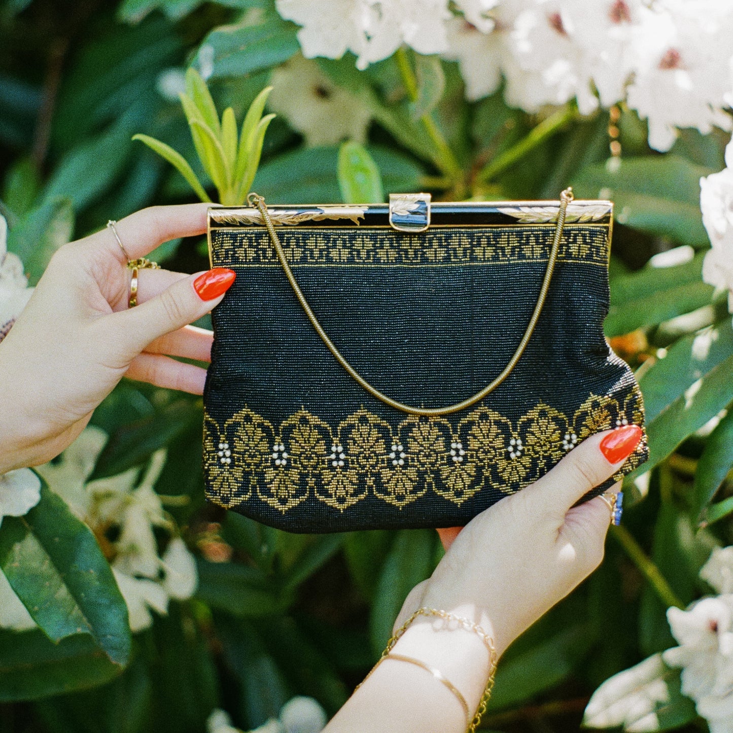 Stunning 1940s Black and Gold Beaded Handbag