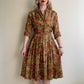 1950s Rich Autumnal Pattern Silk Dress (M/L)