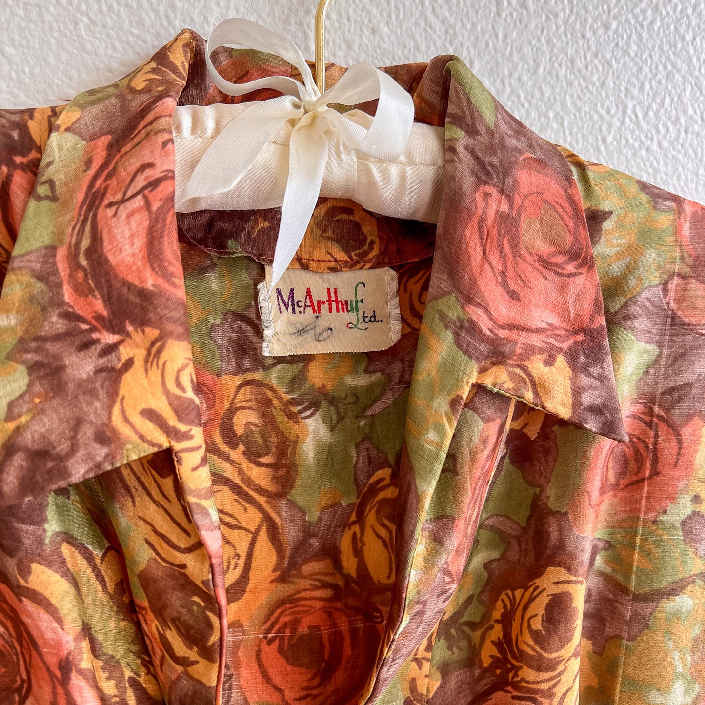 1950s Rich Autumnal Pattern Silk Dress (M/L)