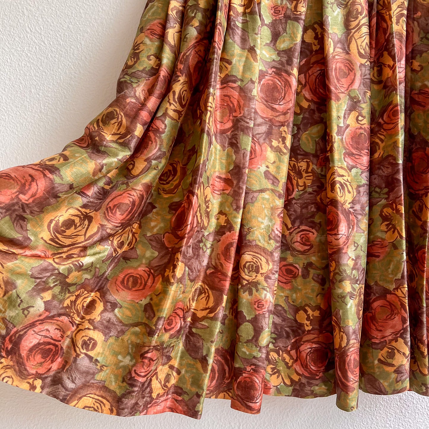 1950s Rich Autumnal Pattern Silk Dress (M/L)