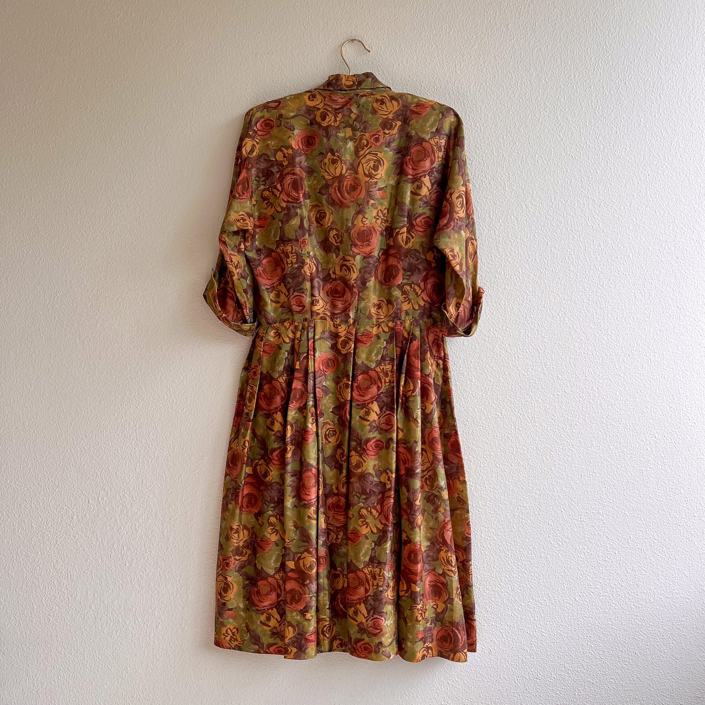1950s Rich Autumnal Pattern Silk Dress (M/L)