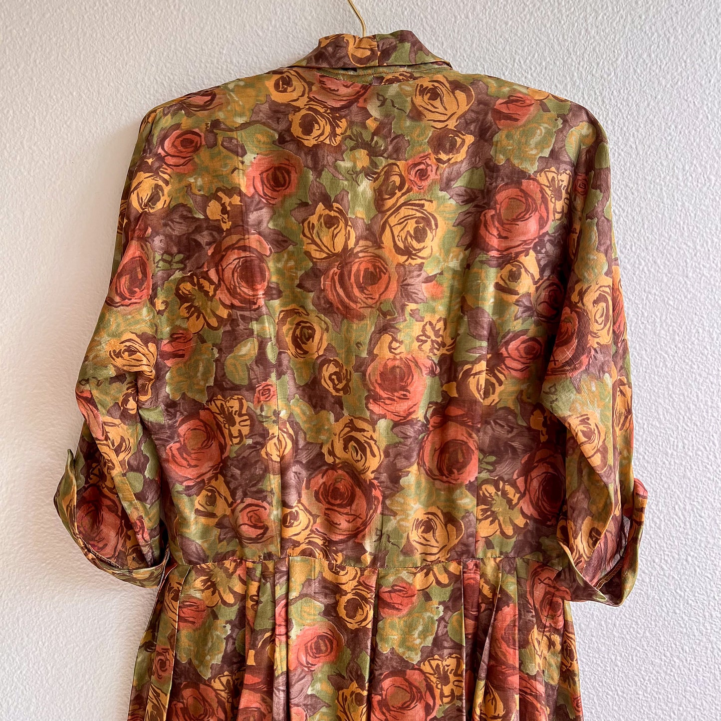1950s Rich Autumnal Pattern Silk Dress (M/L)