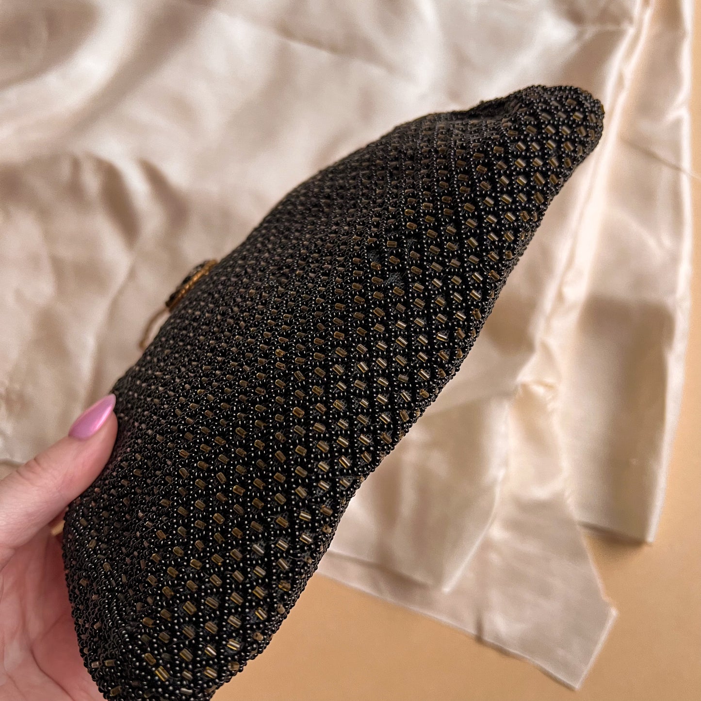 1950s Black Beaded French Handbag