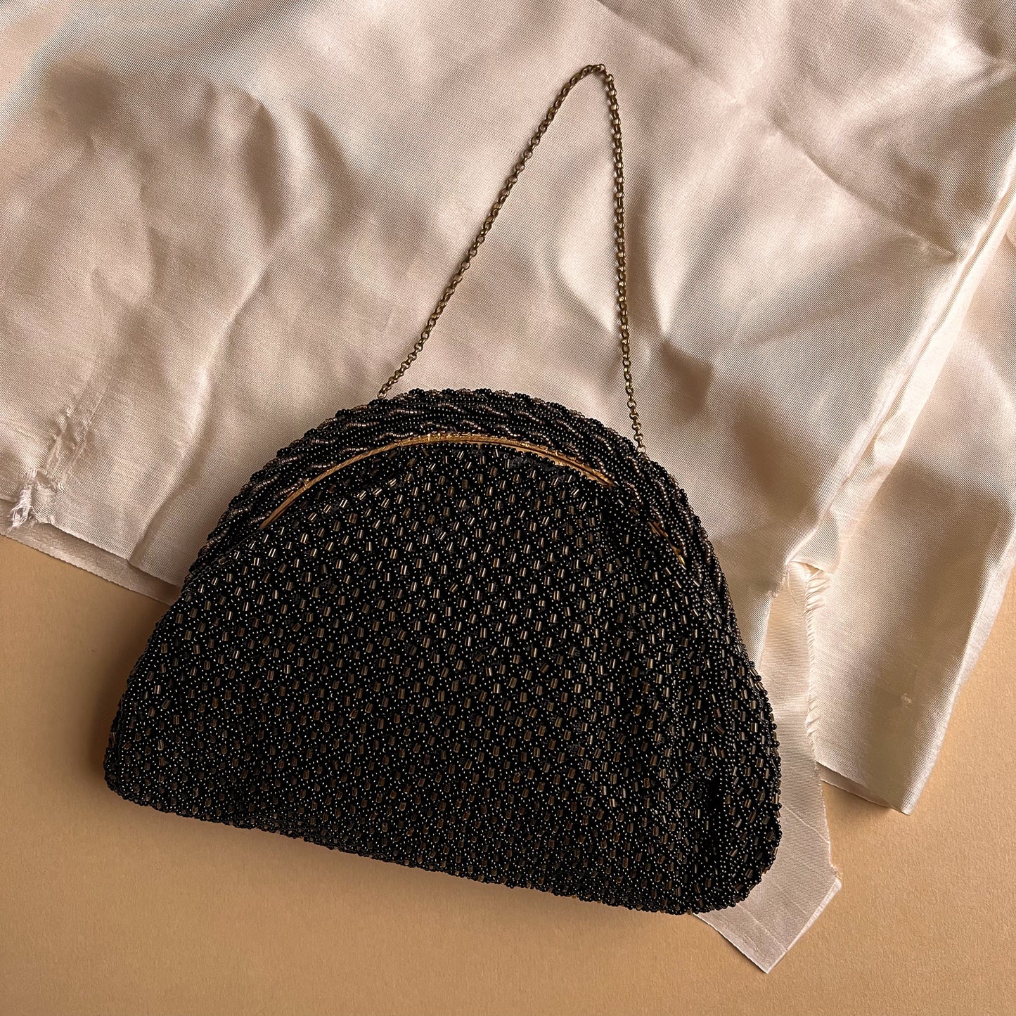 1950s Black Beaded French Handbag