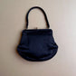 1950s Black Satin Handbag With Small Bow