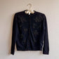 1950s Black Wool Cardigan With Black Beading (S/M)