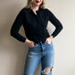 1950s Black Wool Cardigan With Black Beading (S/M)