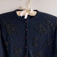 1950s Black Wool Cardigan With Black Beading (S/M)