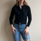 1950s Black Wool Cardigan With Black Beading (S/M)