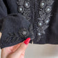 Darling 1950s Black Wool Cardigan With Beaded Floral Details (XS/S)