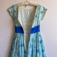 Glamorous 1950s Blue Floral Chiffon Cocktail Dress (S)