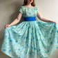 Glamorous 1950s Blue Floral Chiffon Cocktail Dress (S)
