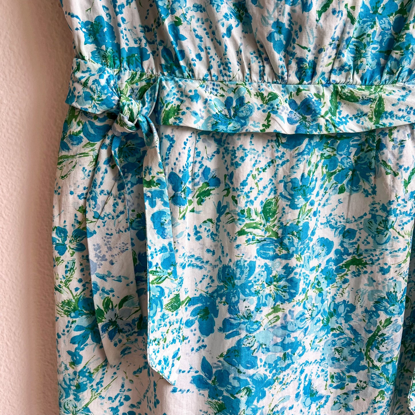 1950s Blue Floral Cotton Summer Dress (S)