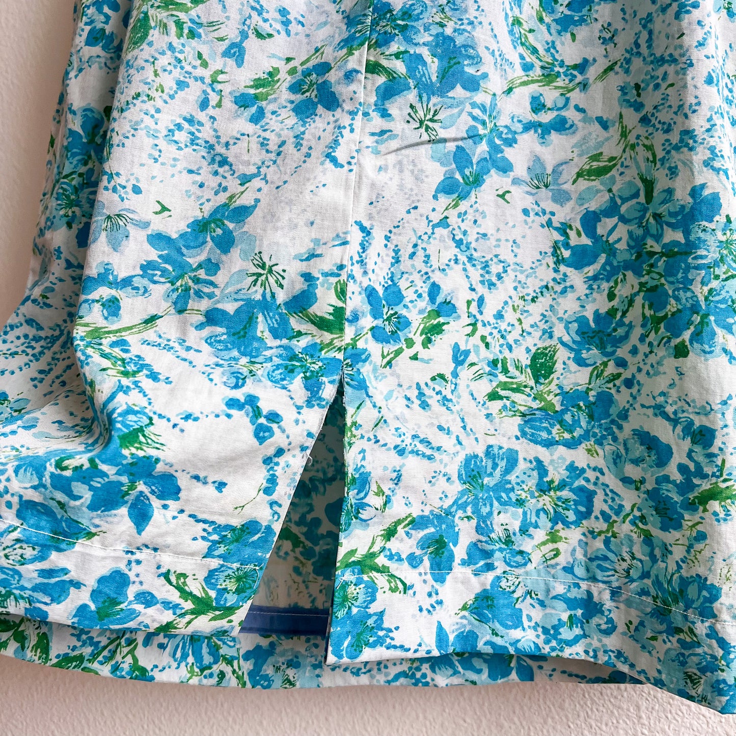 1950s Blue Floral Cotton Summer Dress (S)